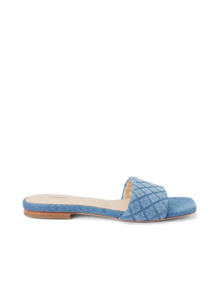 L039Agence Sandals and Wedges Women Aloise Denim Slide Sandal Light Blue Denim