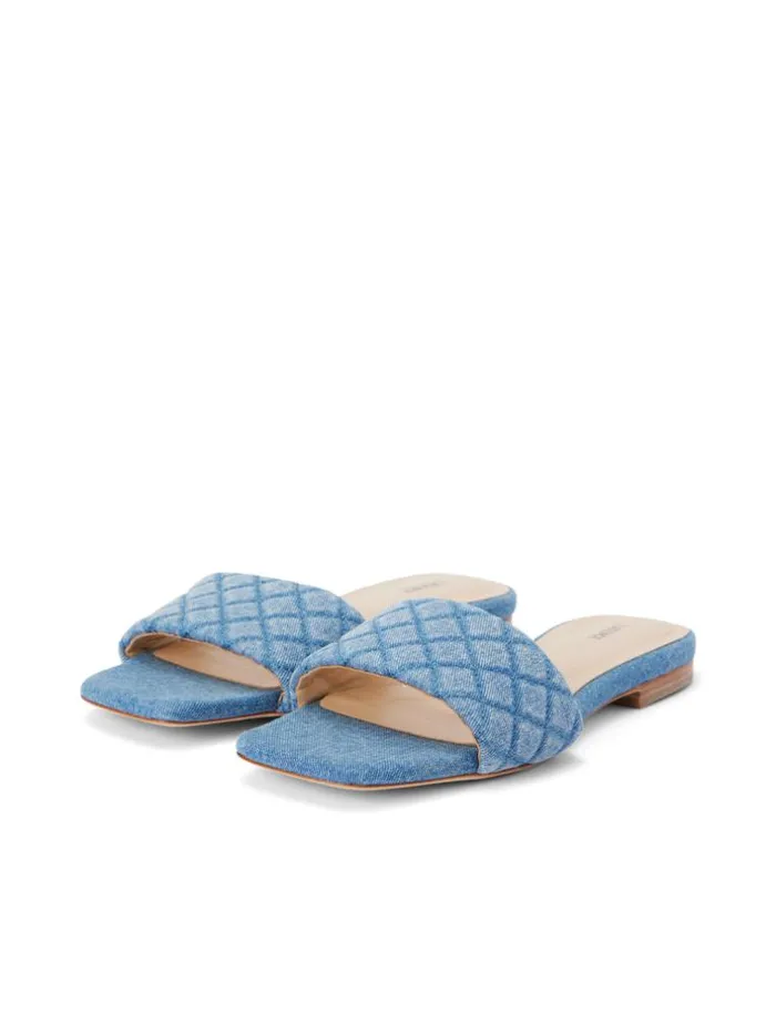 L039Agence Sandals and Wedges Women Aloise Denim Slide Sandal Light Blue Denim