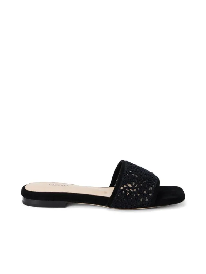L039Agence Sandals and Wedges Women Armelle Crochet Slide Sandal Black Crochet