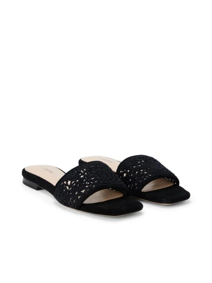 L039Agence Sandals and Wedges Women Armelle Crochet Slide Sandal Black Crochet