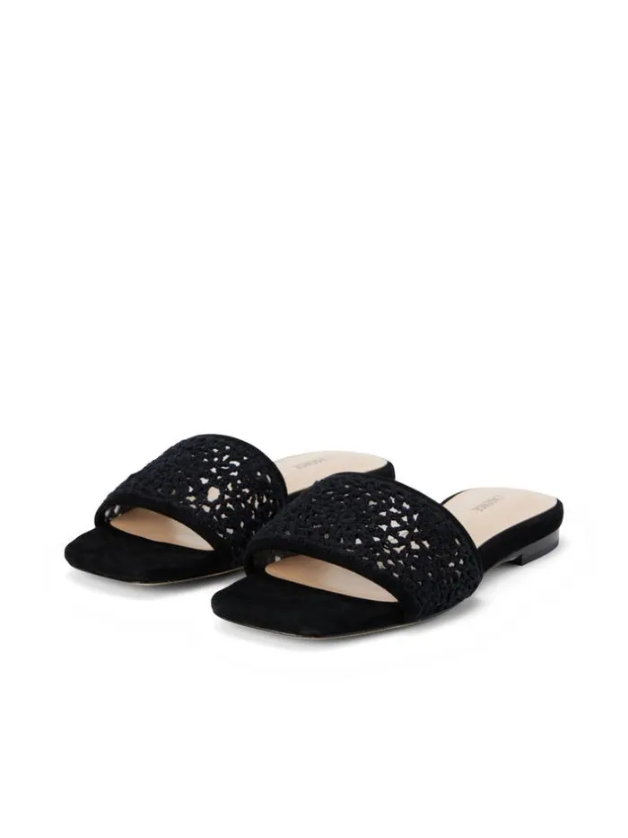 L039Agence Sandals and Wedges Women Armelle Crochet Slide Sandal Black Crochet