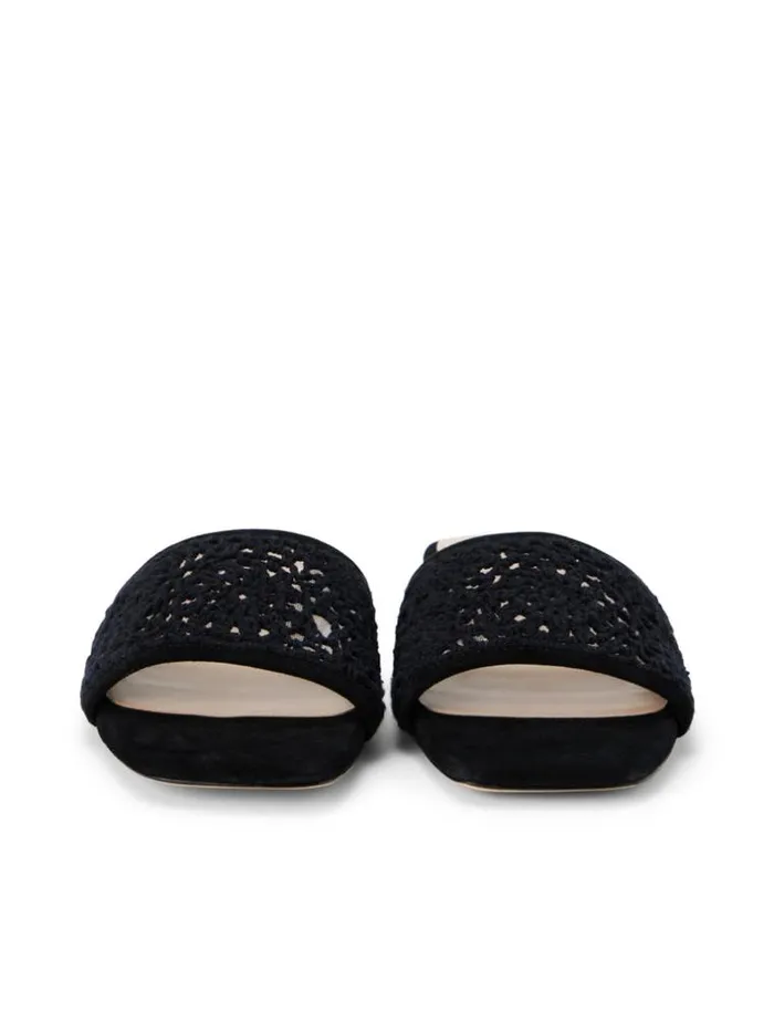 L039Agence Sandals and Wedges Women Armelle Crochet Slide Sandal Black Crochet