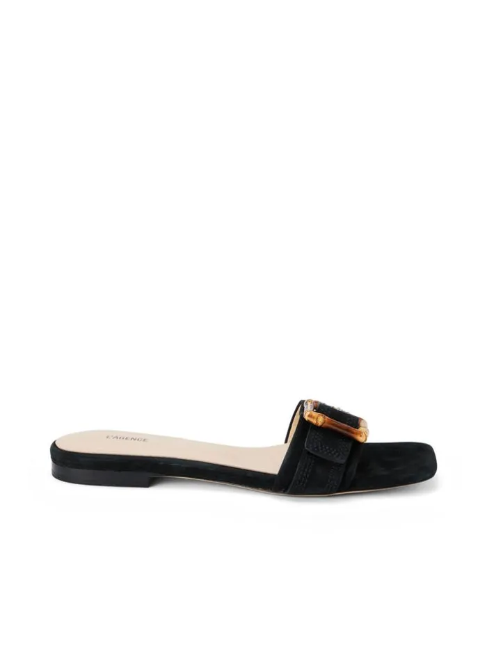L039Agence Sandals and Wedges Women Aurelie Buckle Slide Sandal Black Nubuck