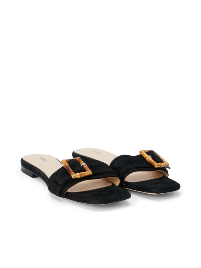 L039Agence Sandals and Wedges Women Aurelie Buckle Slide Sandal Black Nubuck