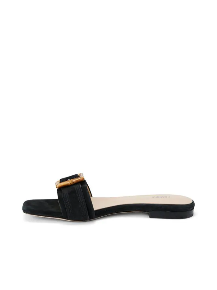 L039Agence Sandals and Wedges Women Aurelie Buckle Slide Sandal Black Nubuck