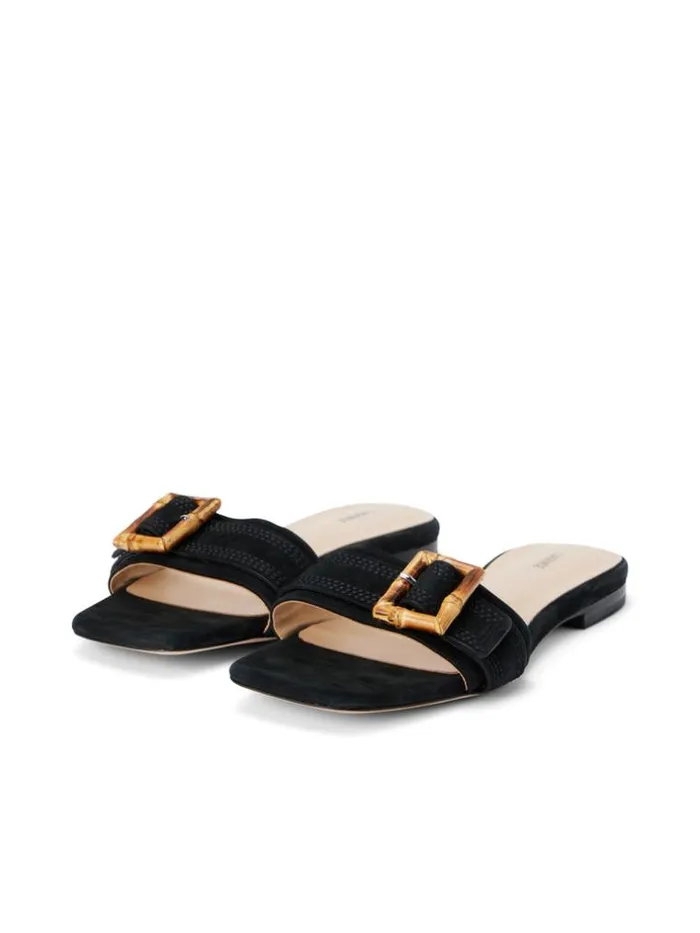 L039Agence Sandals and Wedges Women Aurelie Buckle Slide Sandal Black Nubuck