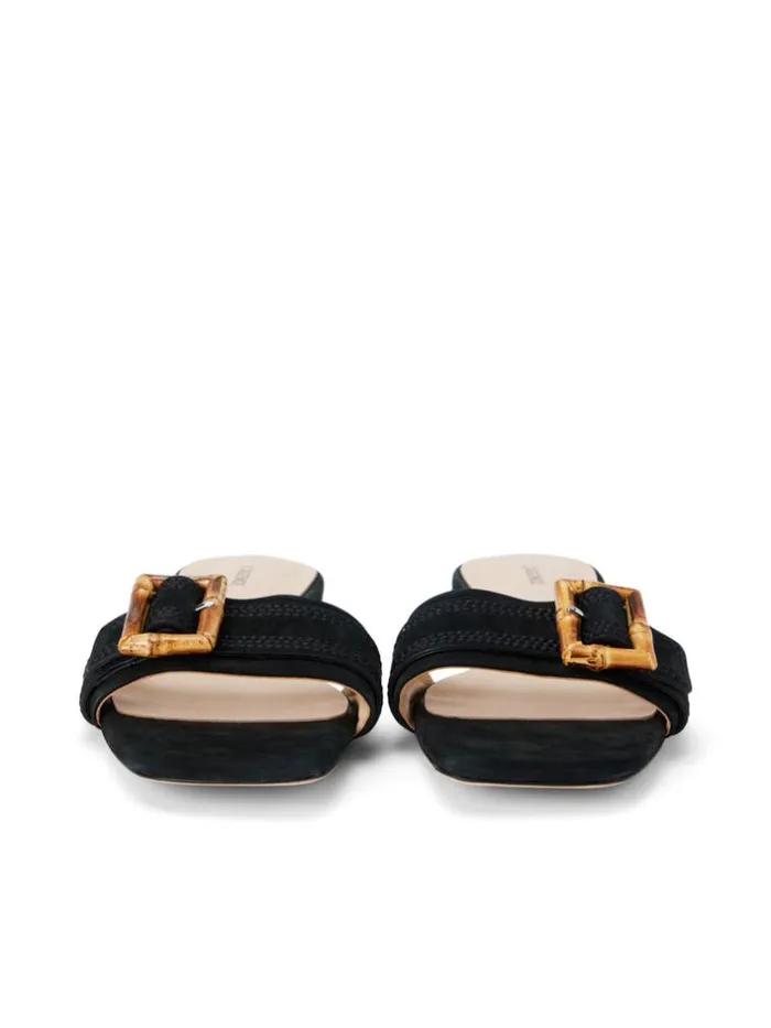 L039Agence Sandals and Wedges Women Aurelie Buckle Slide Sandal Black Nubuck
