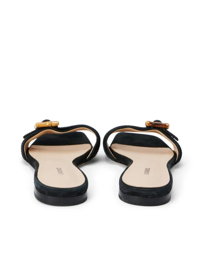 L039Agence Sandals and Wedges Women Aurelie Buckle Slide Sandal Black Nubuck