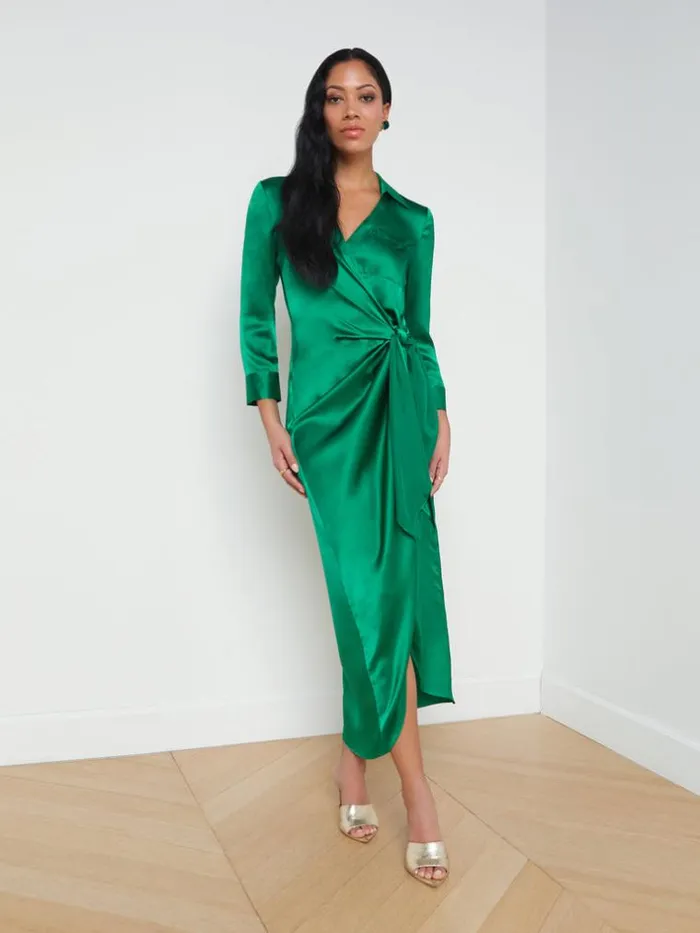 L039Agence Silks Women Kadi Silk Wrap Dress Sea Green