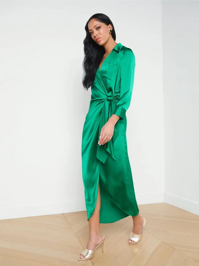 L039Agence Silks Women Kadi Silk Wrap Dress Sea Green