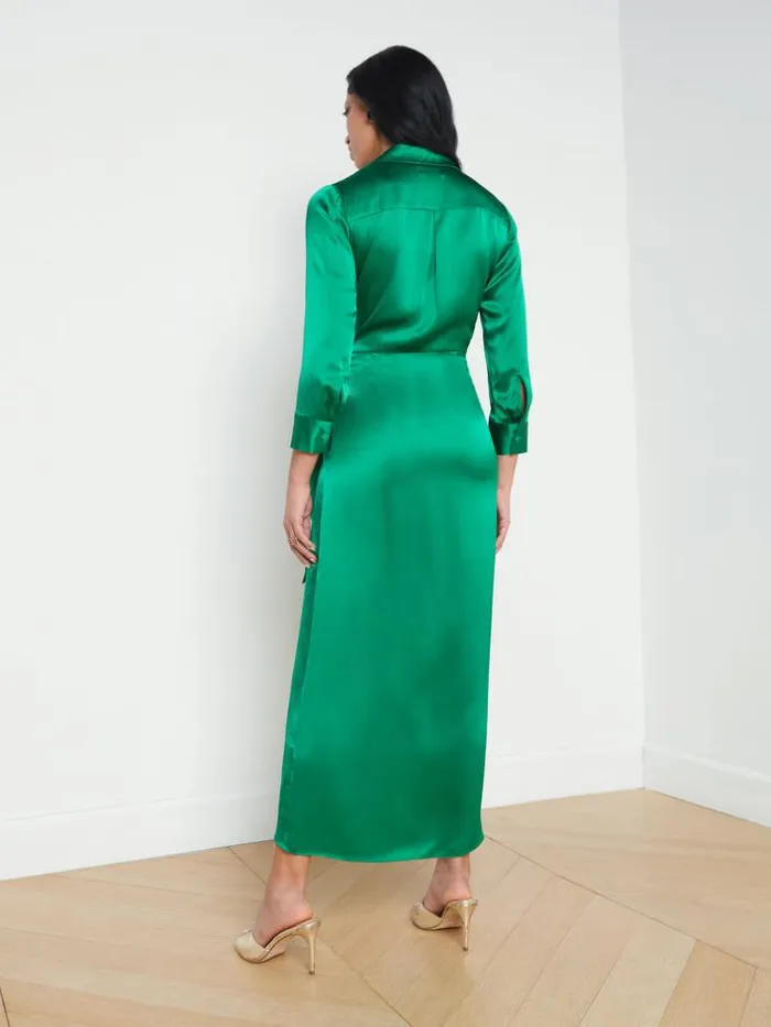 L039Agence Silks Women Kadi Silk Wrap Dress Sea Green