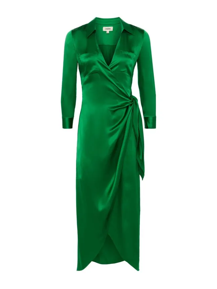 L039Agence Silks Women Kadi Silk Wrap Dress Sea Green
