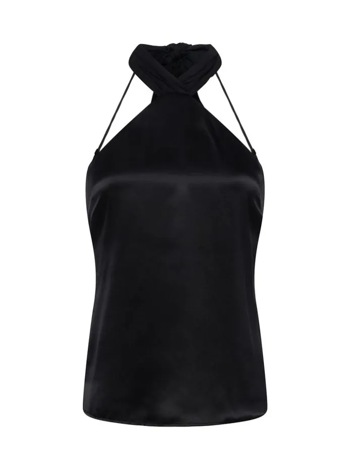 L039Agence Silks Women Riviera Silk Halter Top Black