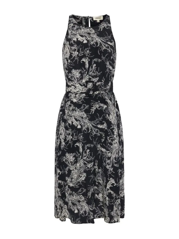 L039Agence Silks Women Vivian Belted Silk Dress Blackecru Sketch Paisley