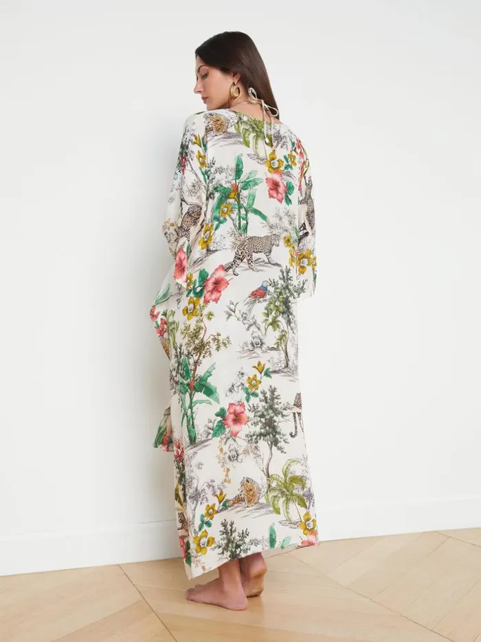 L039Agence Swimwear Women Kara SilkBlend Kimono Coverup Jungle Multi