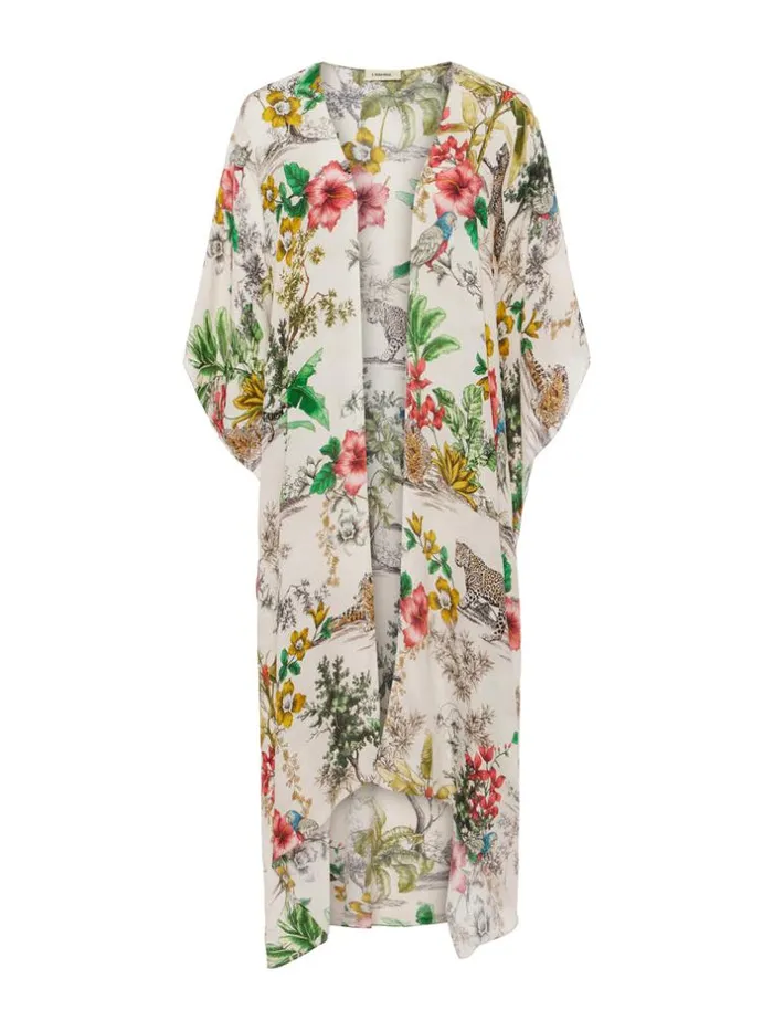 L039Agence Swimwear Women Kara SilkBlend Kimono Coverup Jungle Multi