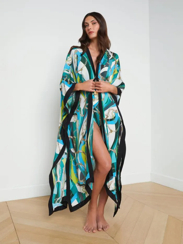 L039Agence Swimwear Women Kara SilkBlend Kimono Coverup Multi