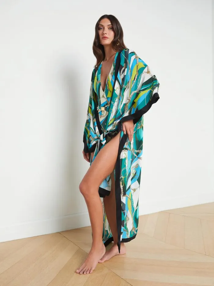 L039Agence Swimwear Women Kara SilkBlend Kimono Coverup Multi