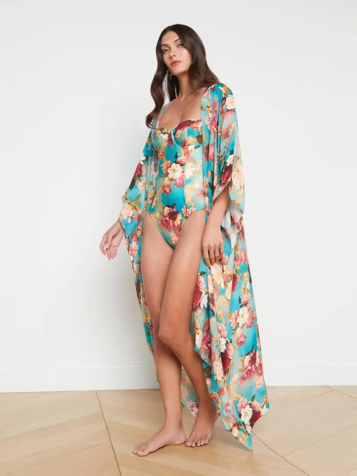 L039Agence Swimwear Women Kara SilkBlend Kimono Coverup Multi Floral