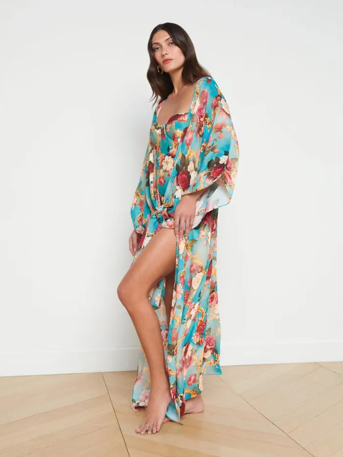 L039Agence Swimwear Women Kara SilkBlend Kimono Coverup Multi Floral