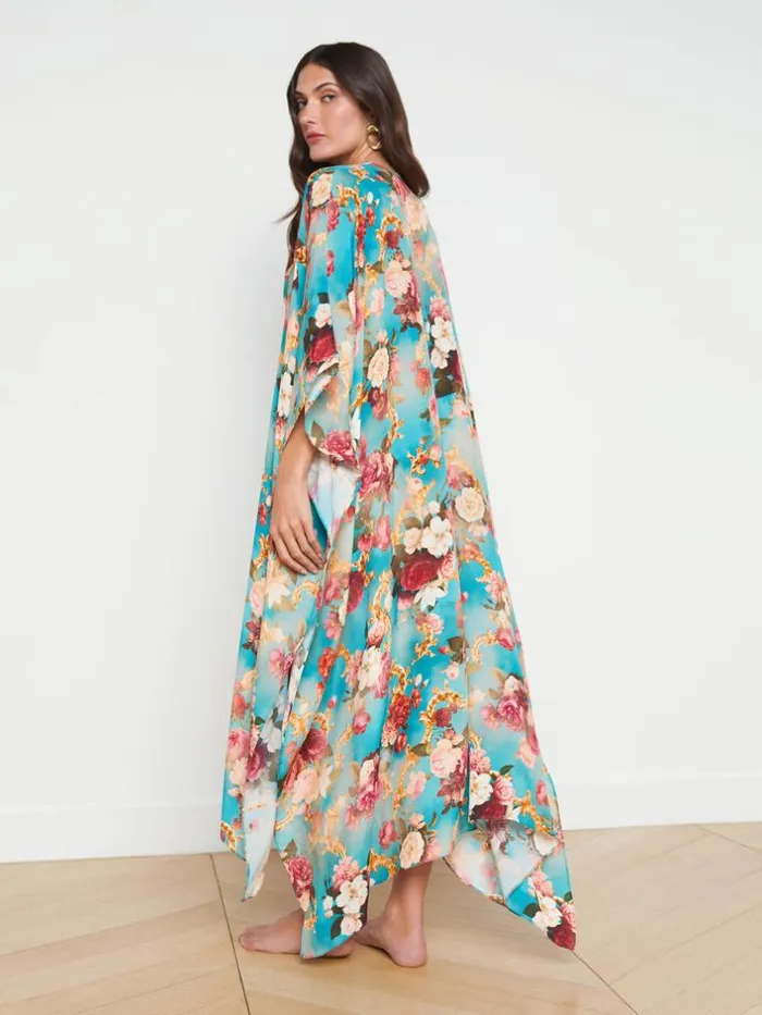 L039Agence Swimwear Women Kara SilkBlend Kimono Coverup Multi Floral