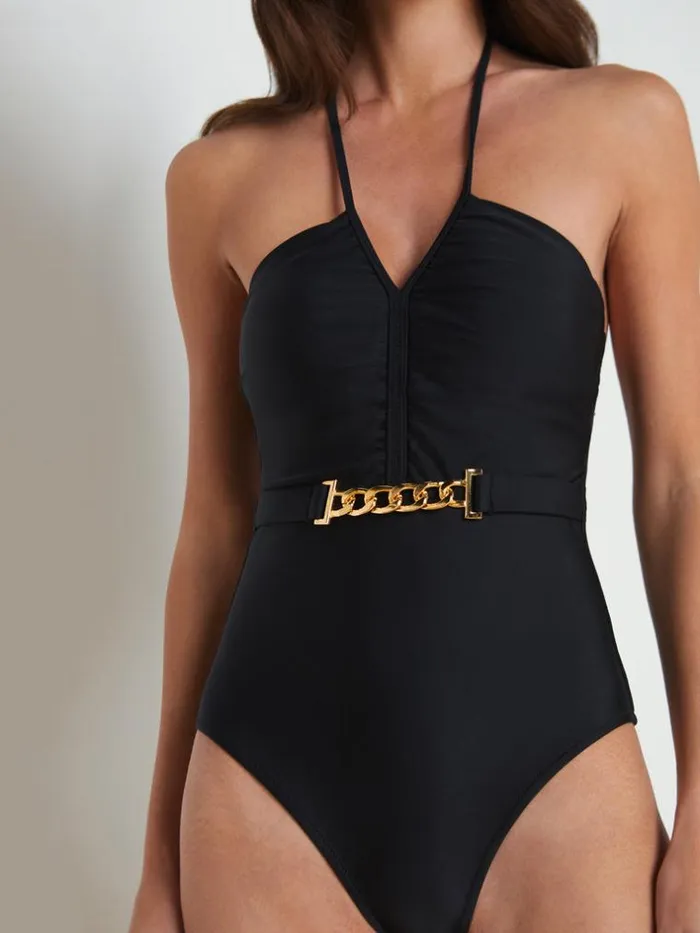 L039Agence Swimwear Women Leila Halter OnePiece Swimsuit Black