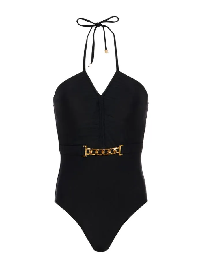 L039Agence Swimwear Women Leila Halter OnePiece Swimsuit Black