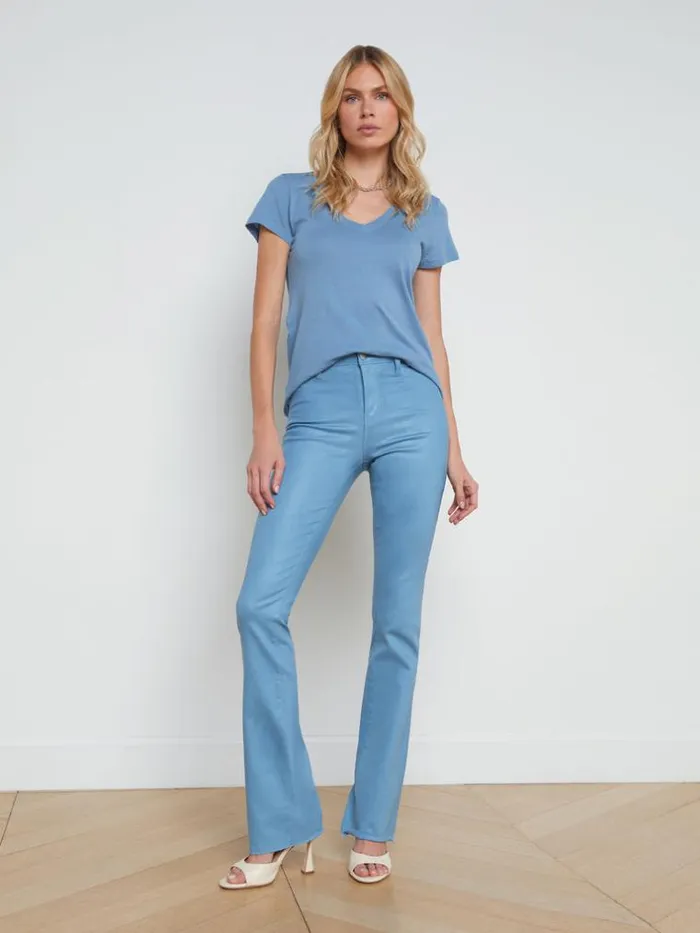 L039Agence Tees Women Becca Cotton VNeck Tee Blue Mist