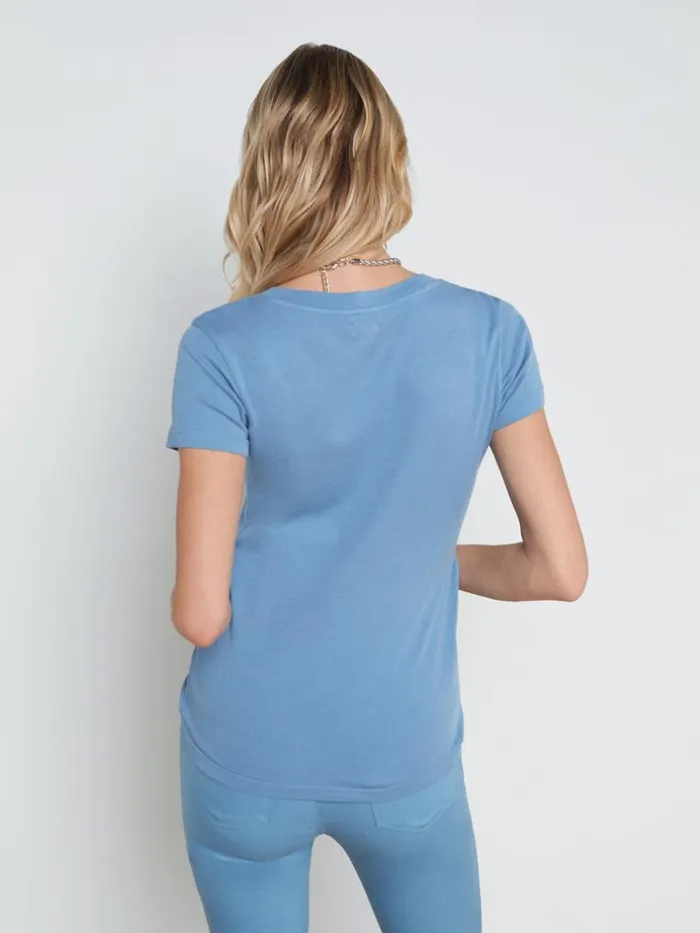 L039Agence Tees Women Becca Cotton VNeck Tee Blue Mist