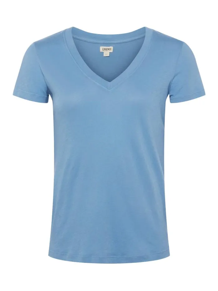 L039Agence Tees Women Becca Cotton VNeck Tee Blue Mist