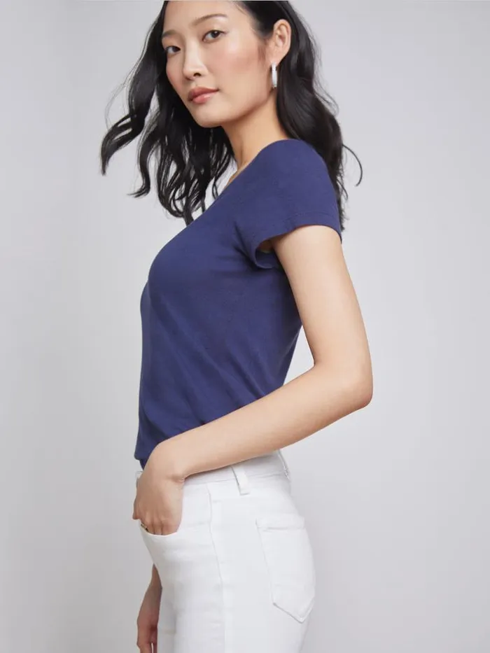 L039Agence Tees Women Becca Cotton VNeck Tee Navy