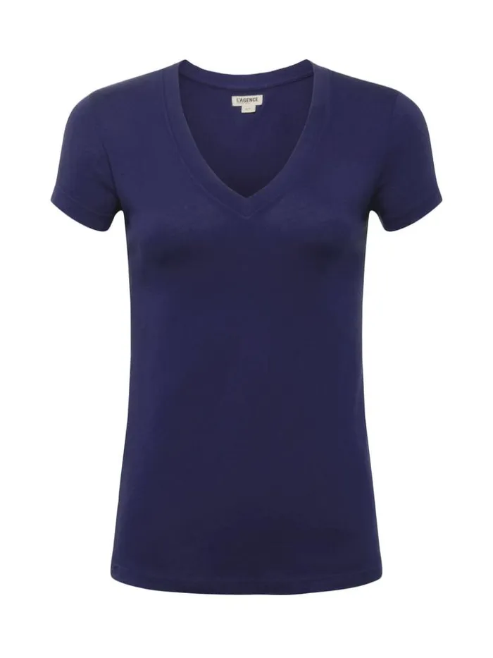 L039Agence Tees Women Becca Cotton VNeck Tee Navy