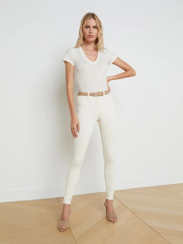 L039Agence Tees Women Becca Cotton VNeck Tee Vintage White