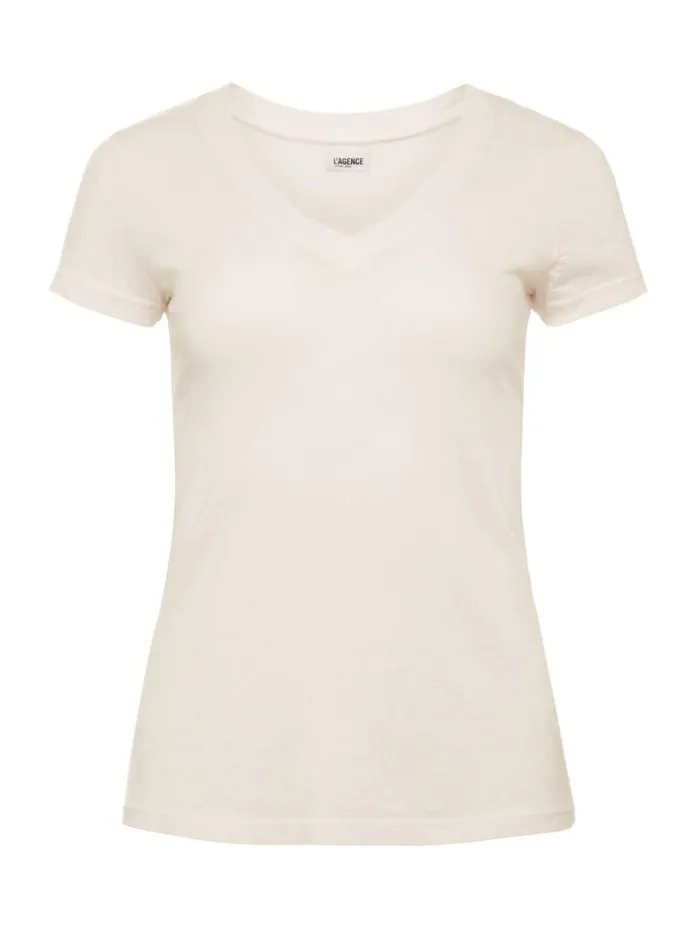 L039Agence Tees Women Becca Cotton VNeck Tee Vintage White