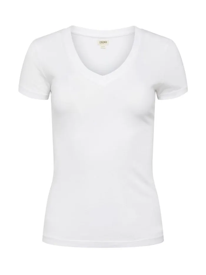 L039Agence Tees Women Becca Cotton VNeck Tee White