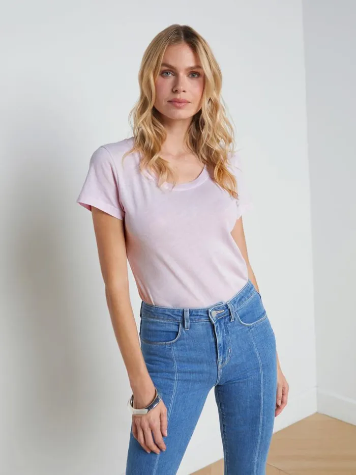 L039Agence Tees Women Cory Cotton Scoopneck Tee Lilac Snow