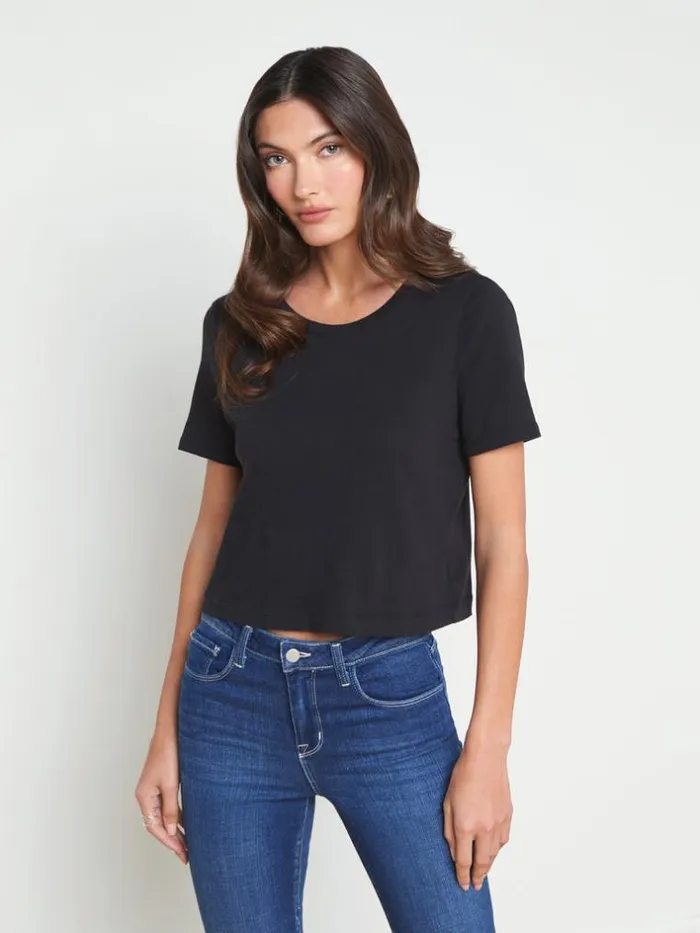 L039Agence Tees Women Donna Cotton Cropped Tee Black