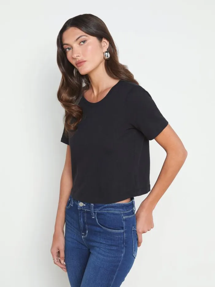 L039Agence Tees Women Donna Cotton Cropped Tee Black