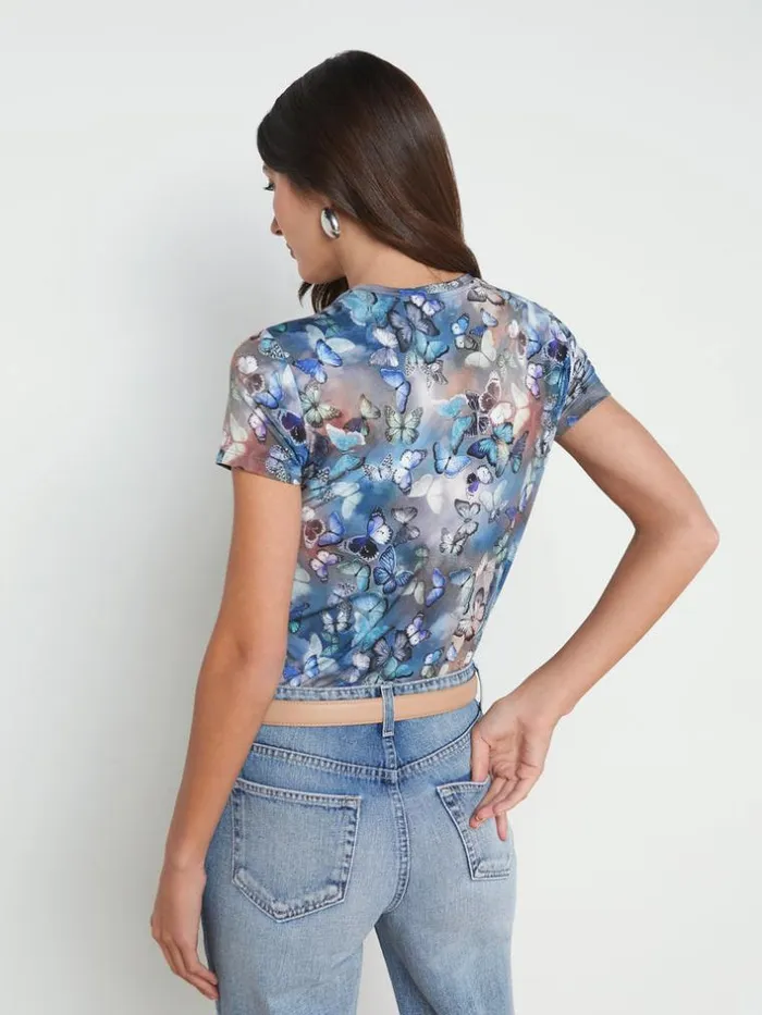 L039Agence Tees Women Ressi Fitted Tee Blue Multi Cloud Butterfly