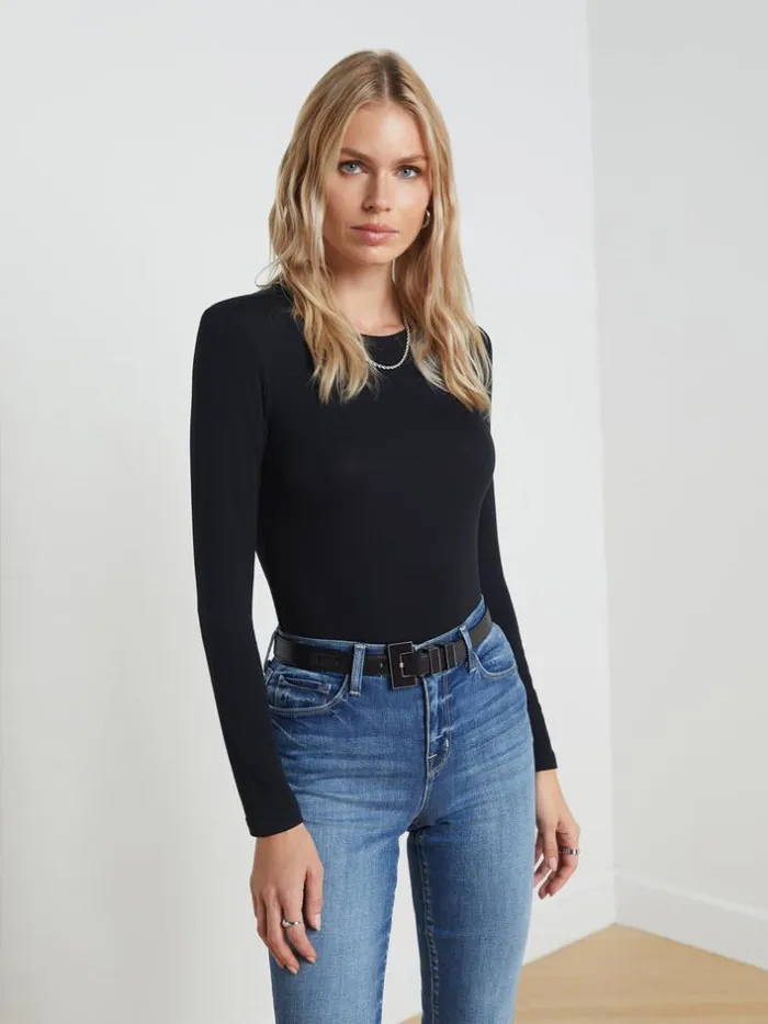 L039Agence Tees Women Tess Long Sleeve Tee Black Micro Modal