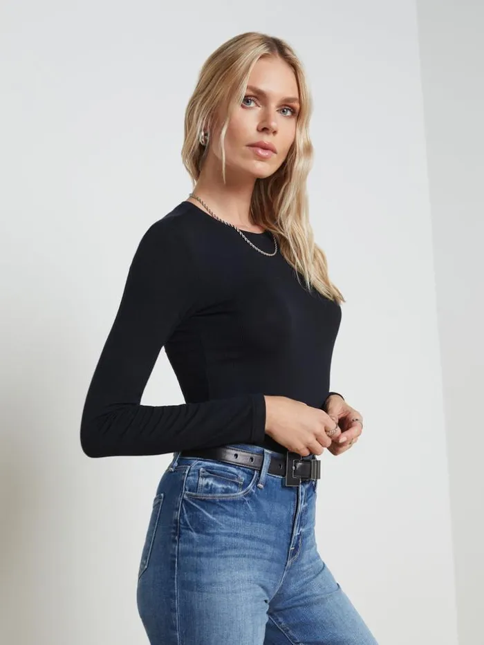 L039Agence Tees Women Tess Long Sleeve Tee Black Micro Modal