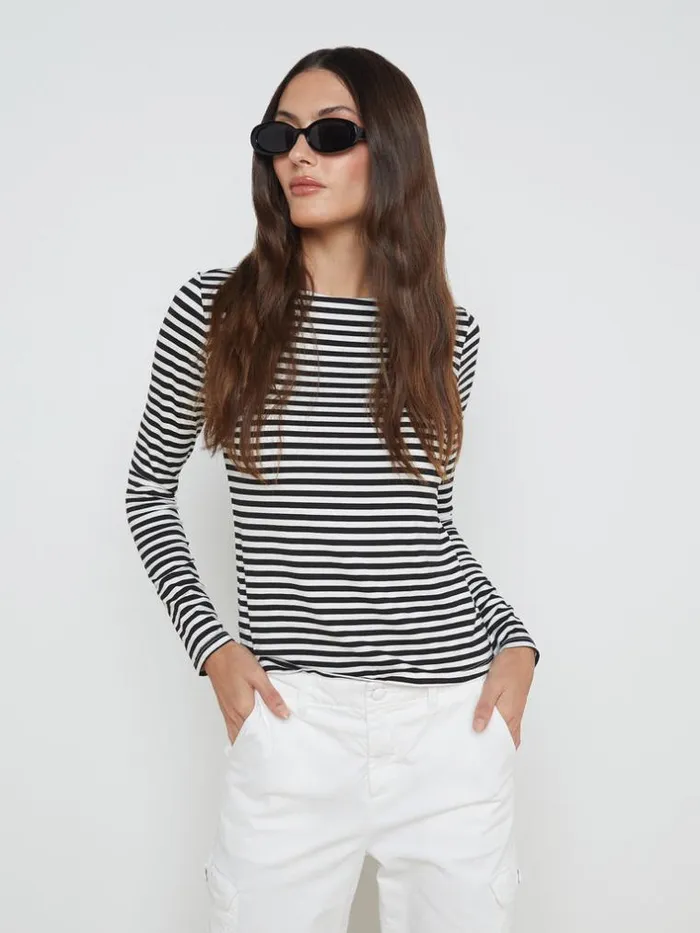 L039Agence Tees Women Tess Long Sleeve Tee Blackwhite Stripe