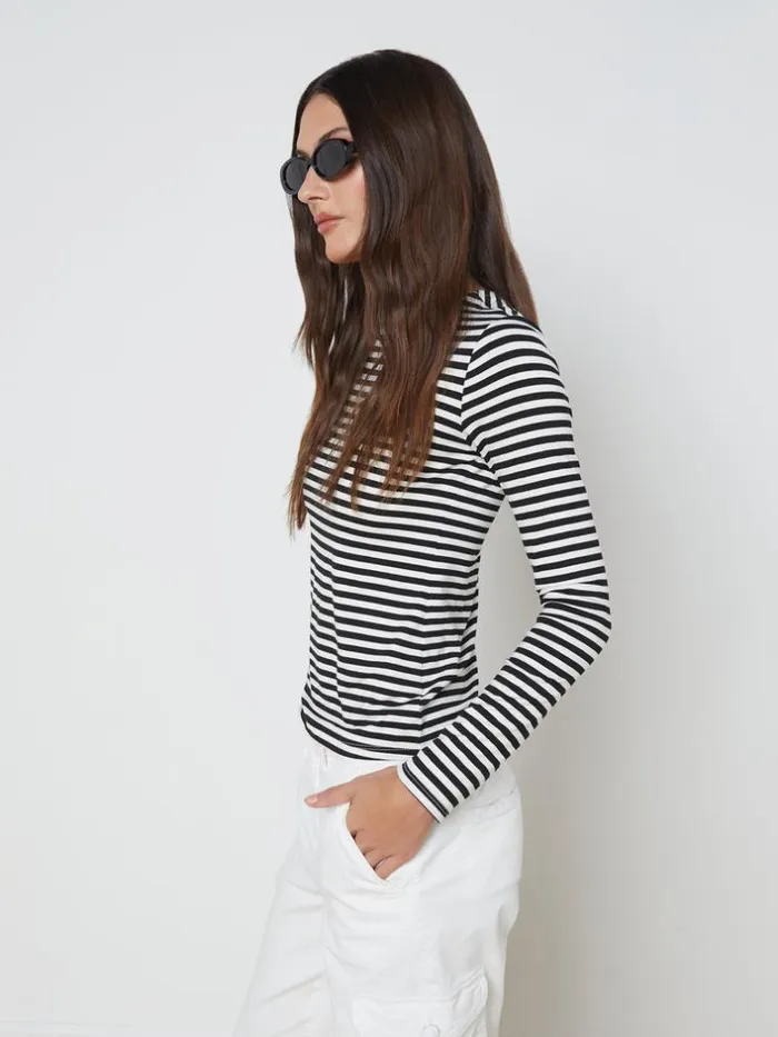 L039Agence Tees Women Tess Long Sleeve Tee Blackwhite Stripe
