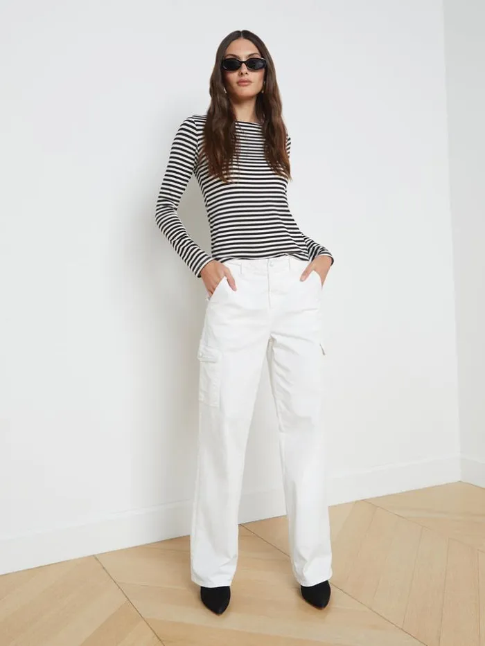 L039Agence Tees Women Tess Long Sleeve Tee Blackwhite Stripe