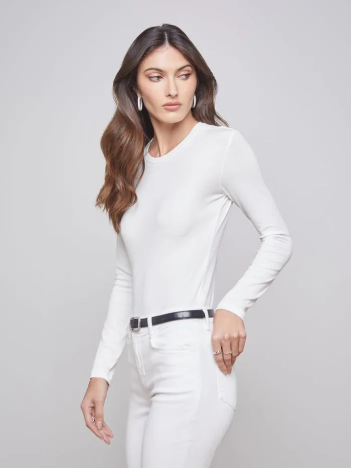 L039Agence Tees Women Tess Long Sleeve Tee White Micro Modal