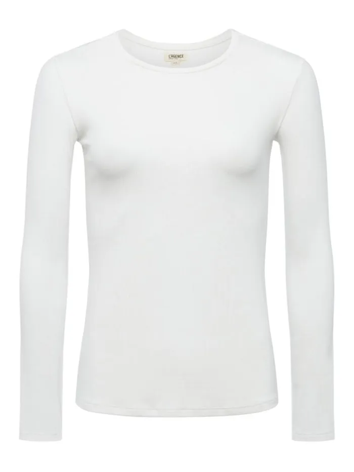 L039Agence Tees Women Tess Long Sleeve Tee White Micro Modal
