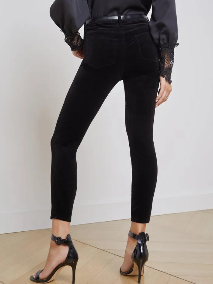 L039Agence Velvet Denim Women Margot Velvet Jean Noir