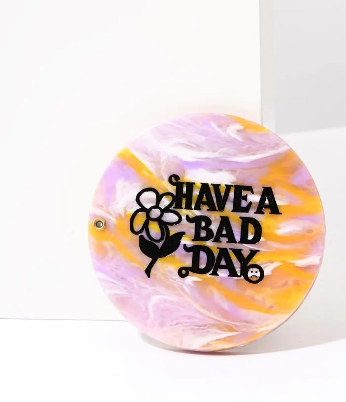 Lavender and Orange Marble Have A Bad Day Compact Pocket Mirror Accessories Unique Vintage Beauty