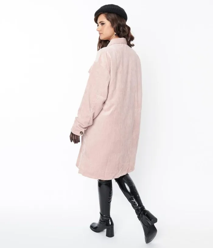 Light Pink Corduroy Long Jacket Clothing Unique Vintage Coats and Jackets