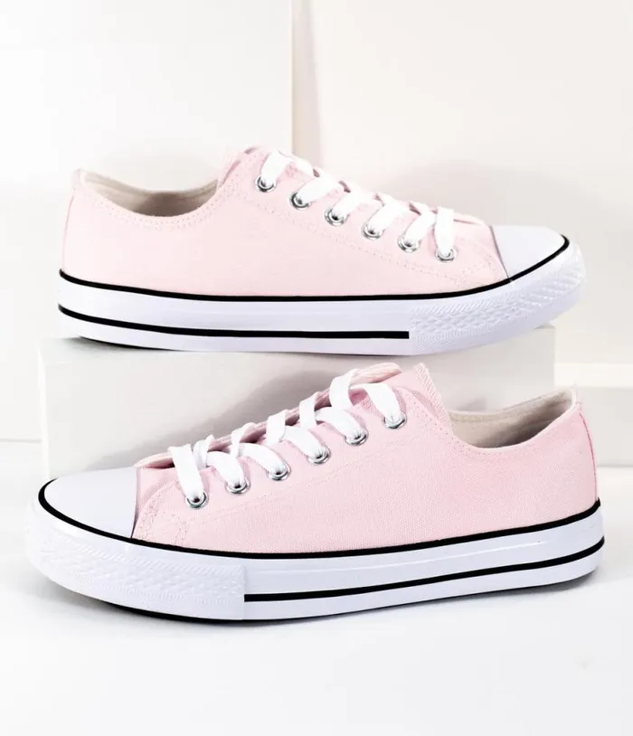 Light Pink Lace Up Canvas Sneakers Shoes Unique Vintage Flats